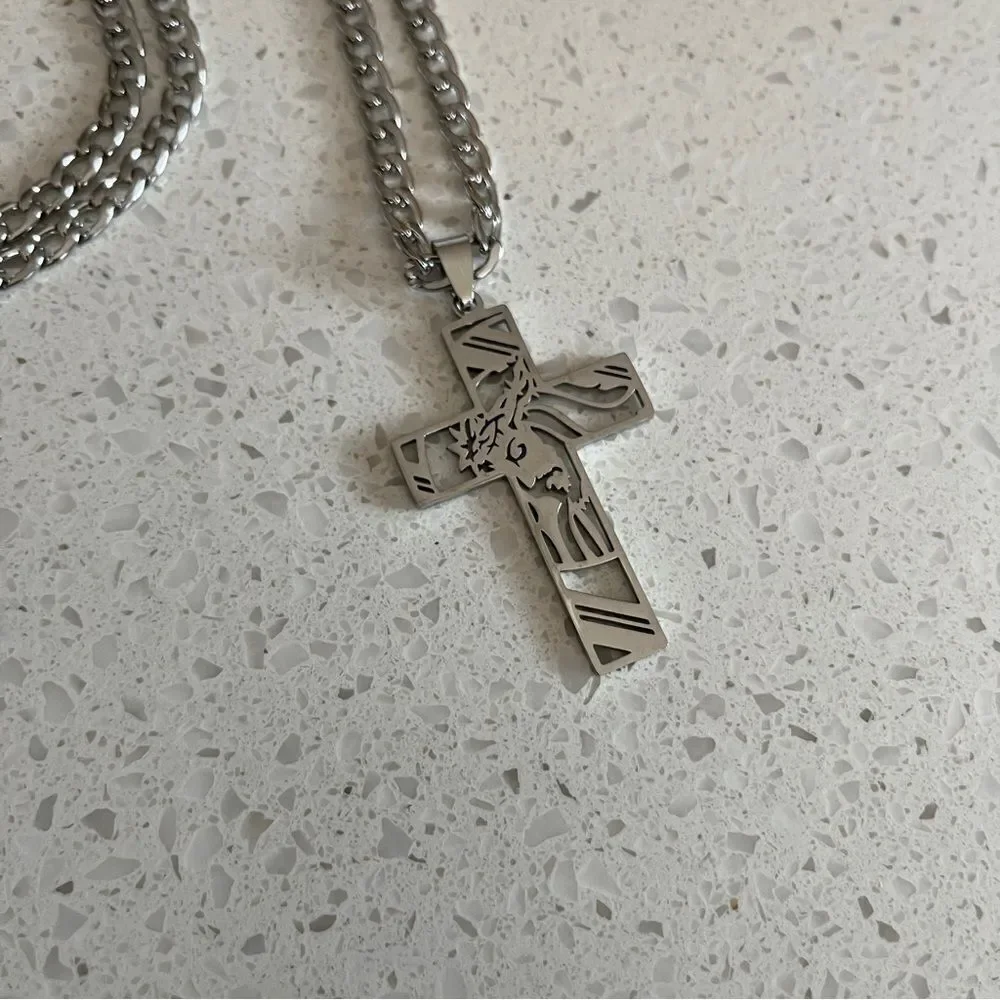 Jesus Cross‎ Necklace For Men Stainless Steel Pendant Necklace